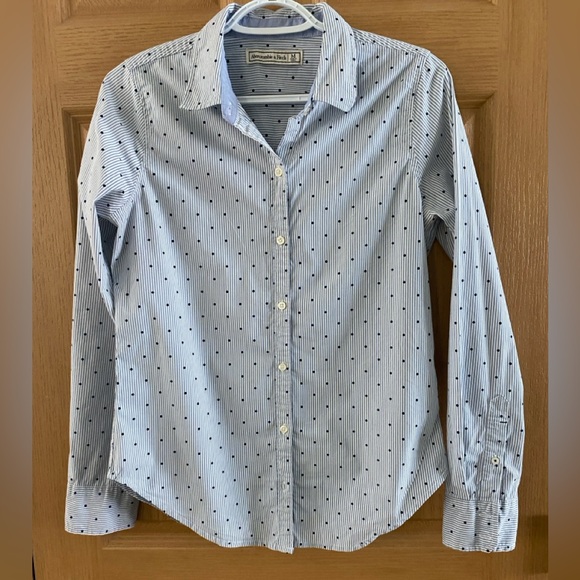 A&F Button Down Blue Stripes and Dots Shirt MEDIUM - Picture 2 of 8